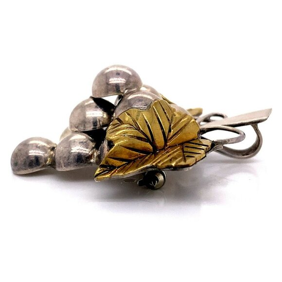 VTG Taxco Mexico‎ Sterling Silver & Brass Grapes & Leaves Brooch Pendant! - Picture 4 of 6
